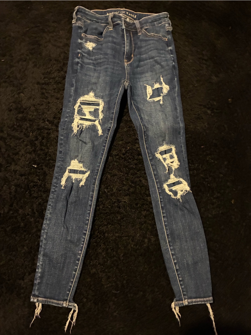 American Eagle Outfitters Dark Blue Distressed Skinny Jeans